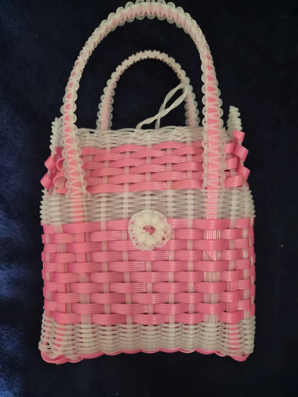 Pink and White Woven Cosmetic Tote
